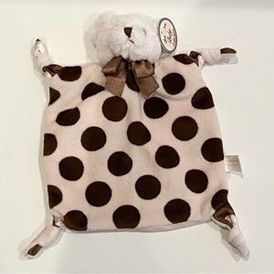 Bearington Baby Lovey Bear Pink Brown Polka Dot Satin Ribbon Bow Square Knot Toy